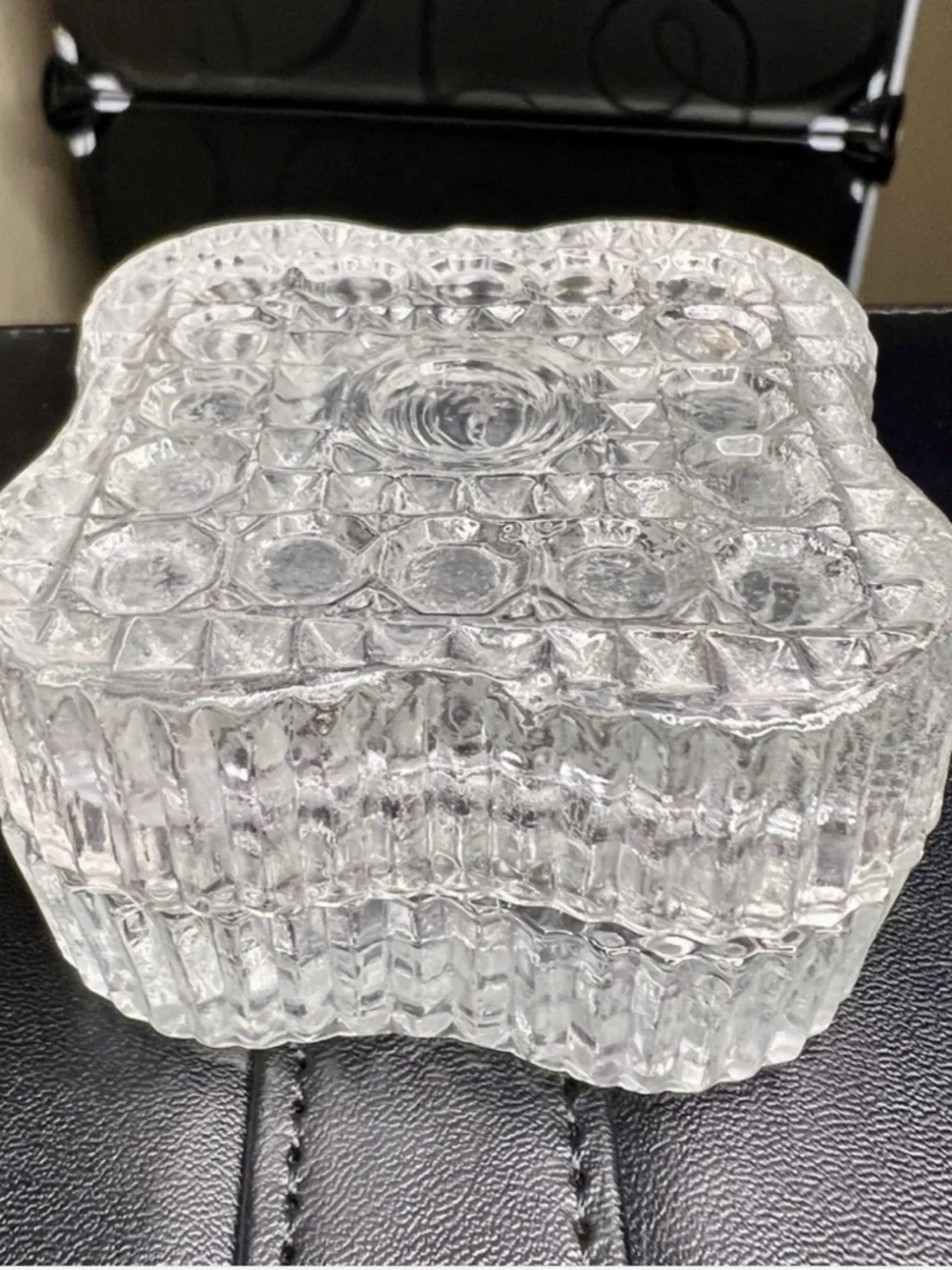 Vintage Square Cut Glass Jewelry Trinket Vanity Ring Box 2 ½”